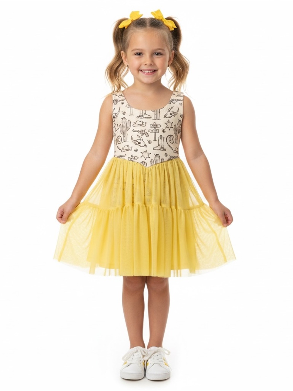 Boutique Western Mesh Skort Dress Girls 5/6 Yellow Cowgirl Activewear NWOT
